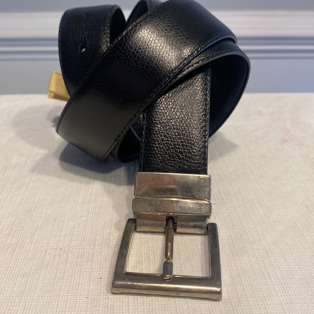 Made In Italy Black Grained Leather Belt with Silver Removable Buckle No Size - Picture 5 of 9